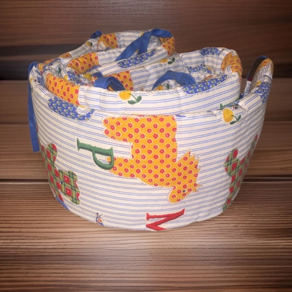 VTG Judi's Bumper Pad Padding Animals Letters Blue White Stripes y2k